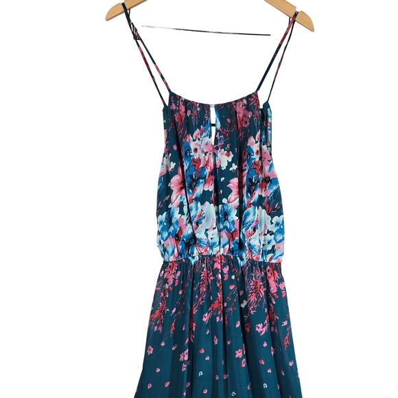 Fate Teal Floral Partially Lined Halter Neck Tie‎ Back Tank Maxi Dress M - Picture 3 of 15